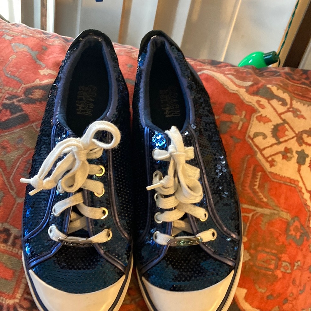 Coach Blue Sequined Tennis Shoes Size 8.5